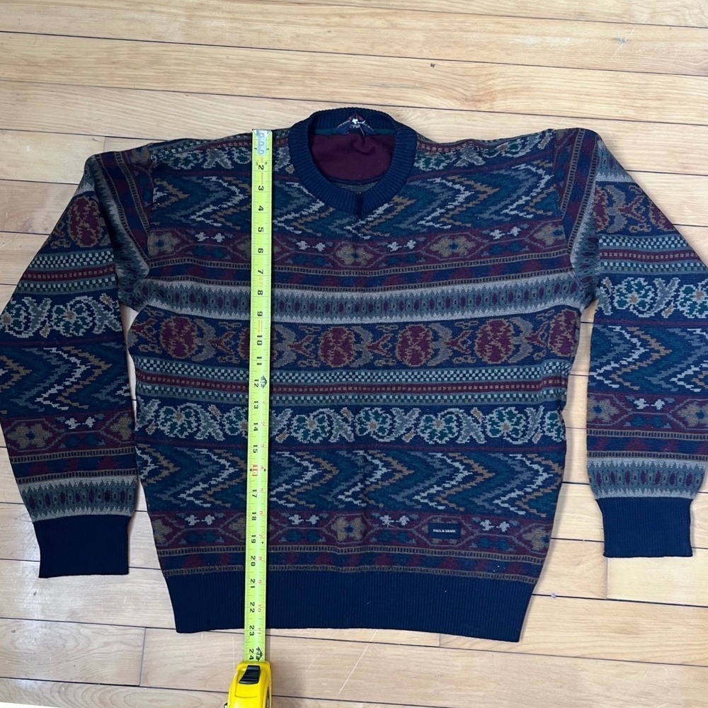 Paul & Shark Yachting Mens Vintage Wool Geometric Knit Sweater Navy Burgundy L - Picture 6 of 7